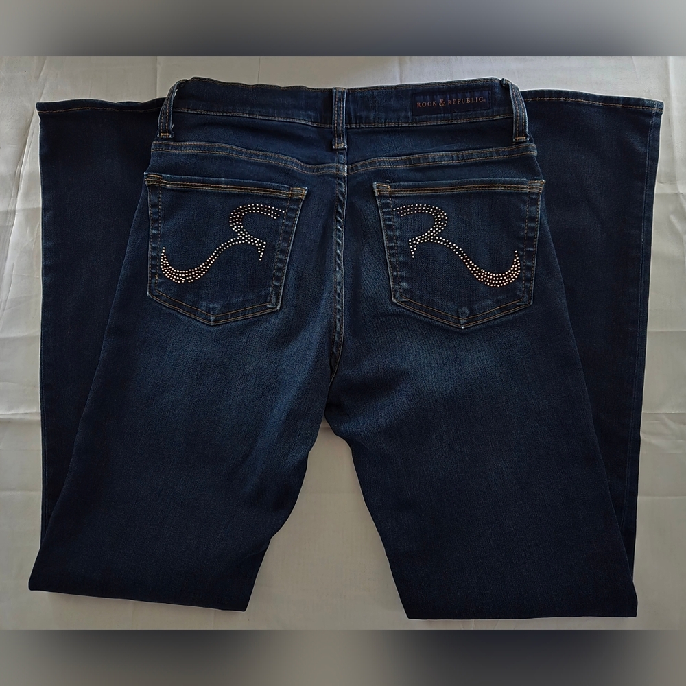 Rock & Republic Jeans Sz 8 Slim Dark Wash Euc - Picture 2 of 8